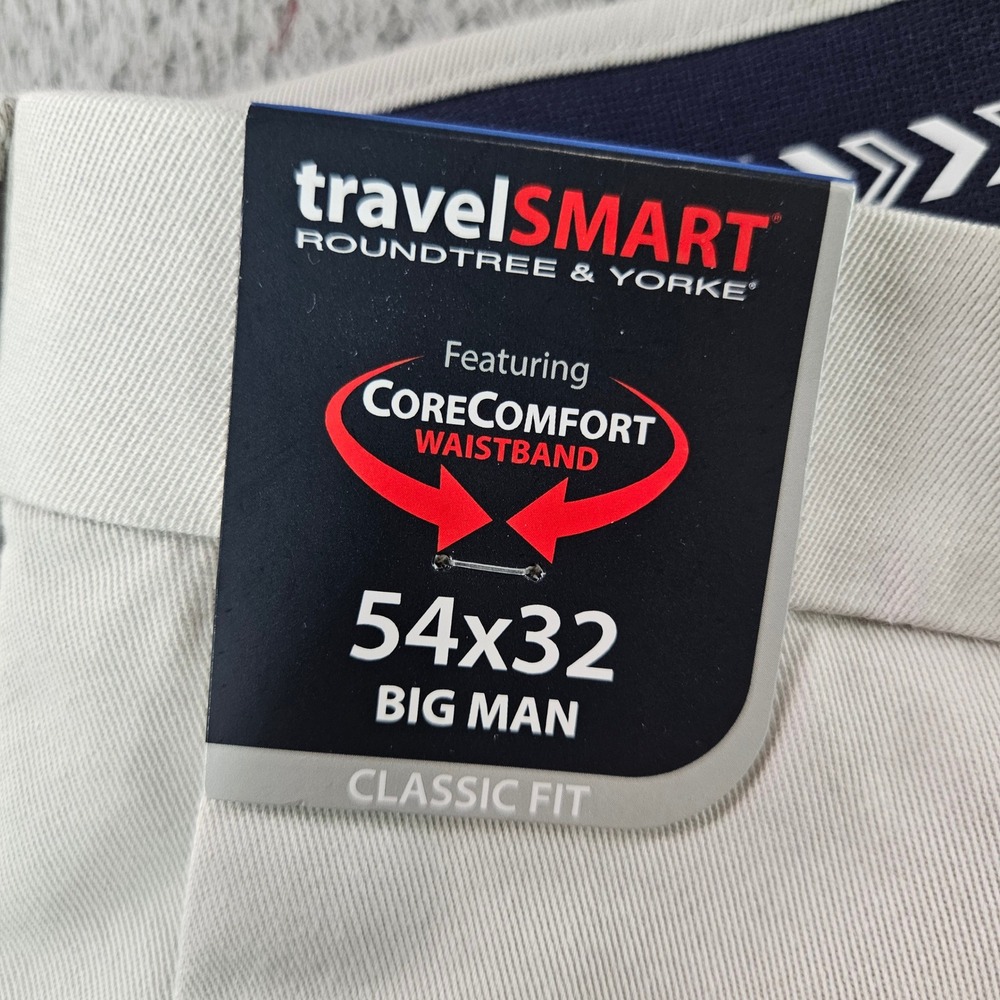 Roundtree & Yorke TravelSmart Mens 54x32 Pleated Khaki Pants Big Man CSC Fit NEW